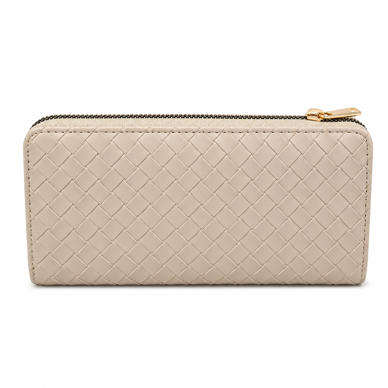 Portefeuille zippé effet tressé - Beige