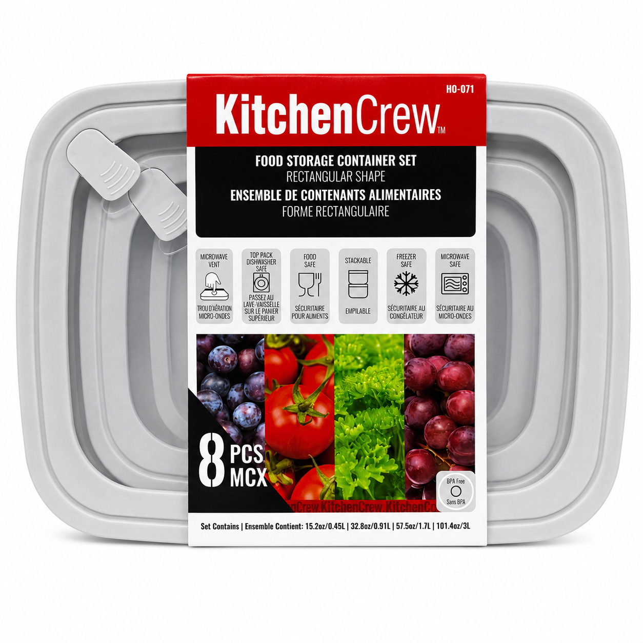 Contenants alimentaires rectangulaires KitchenCrew - 8 pièces
