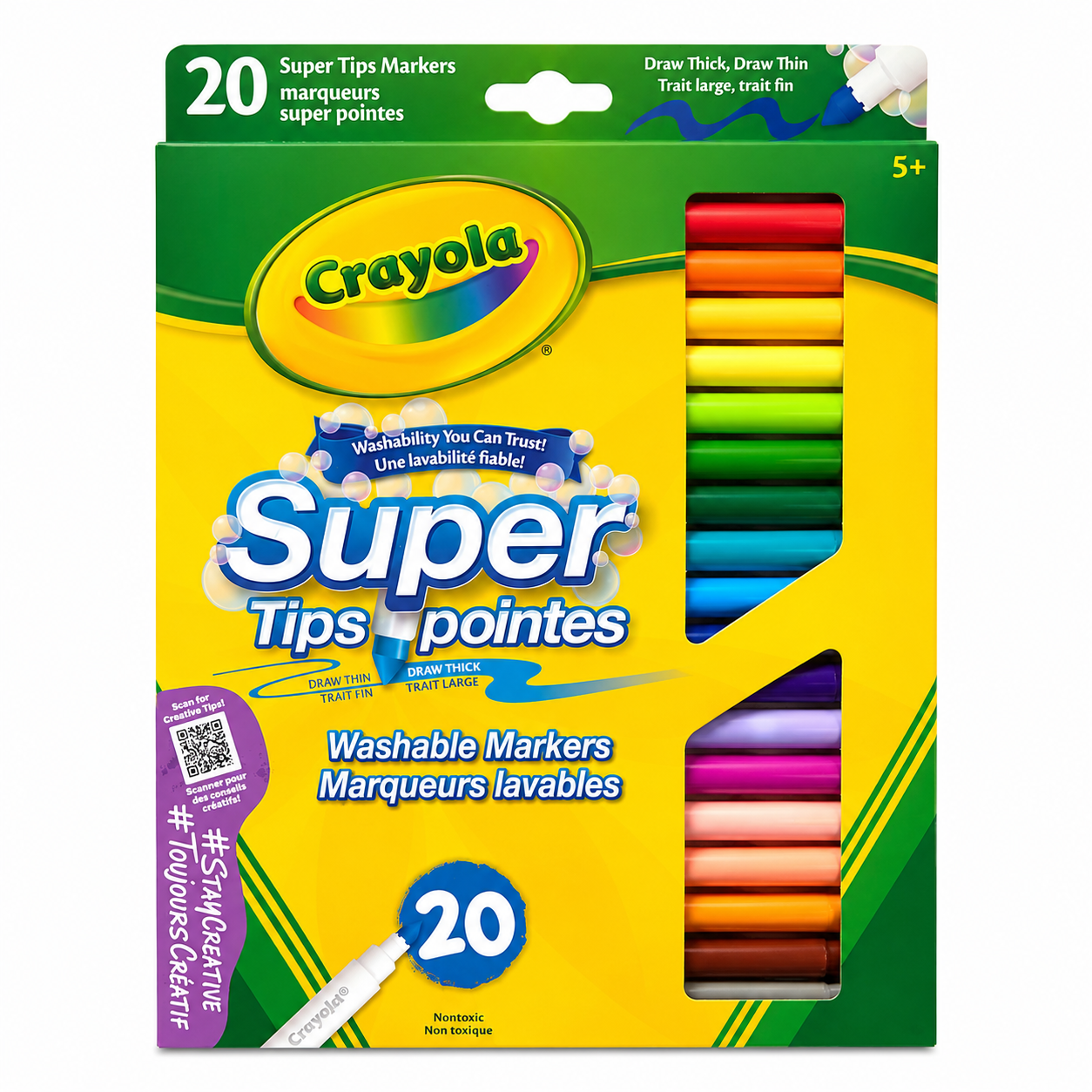 Boîte de 20 couleurs marqueurs lavables Crayola Super Tips