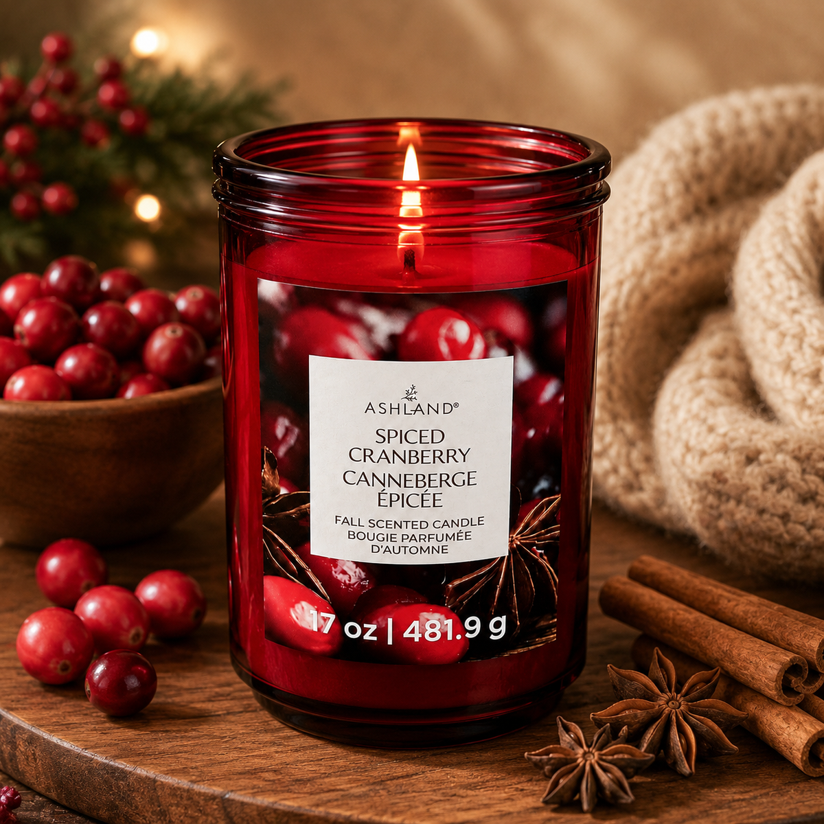 Bougie parfumée d'automne – Canneberge épicée