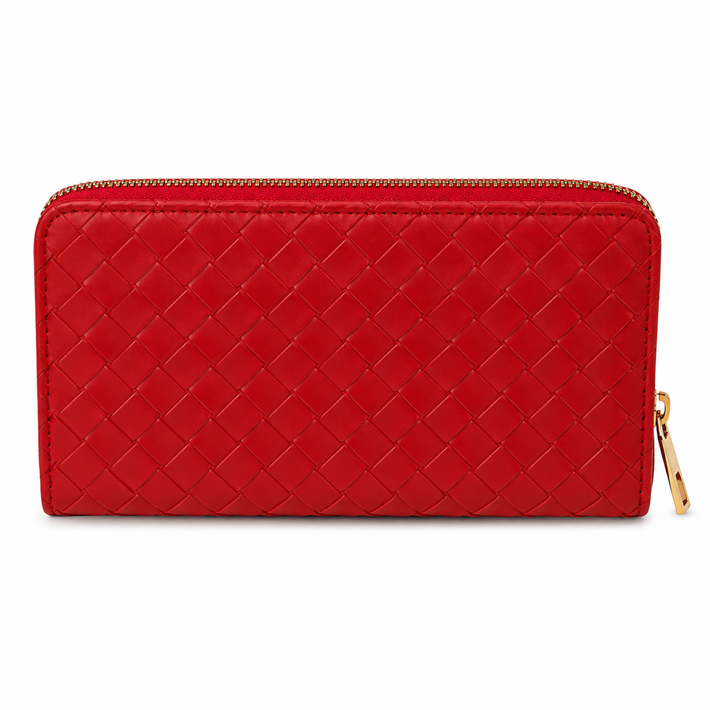 Portefeuille zippé effet tressé - Rouge