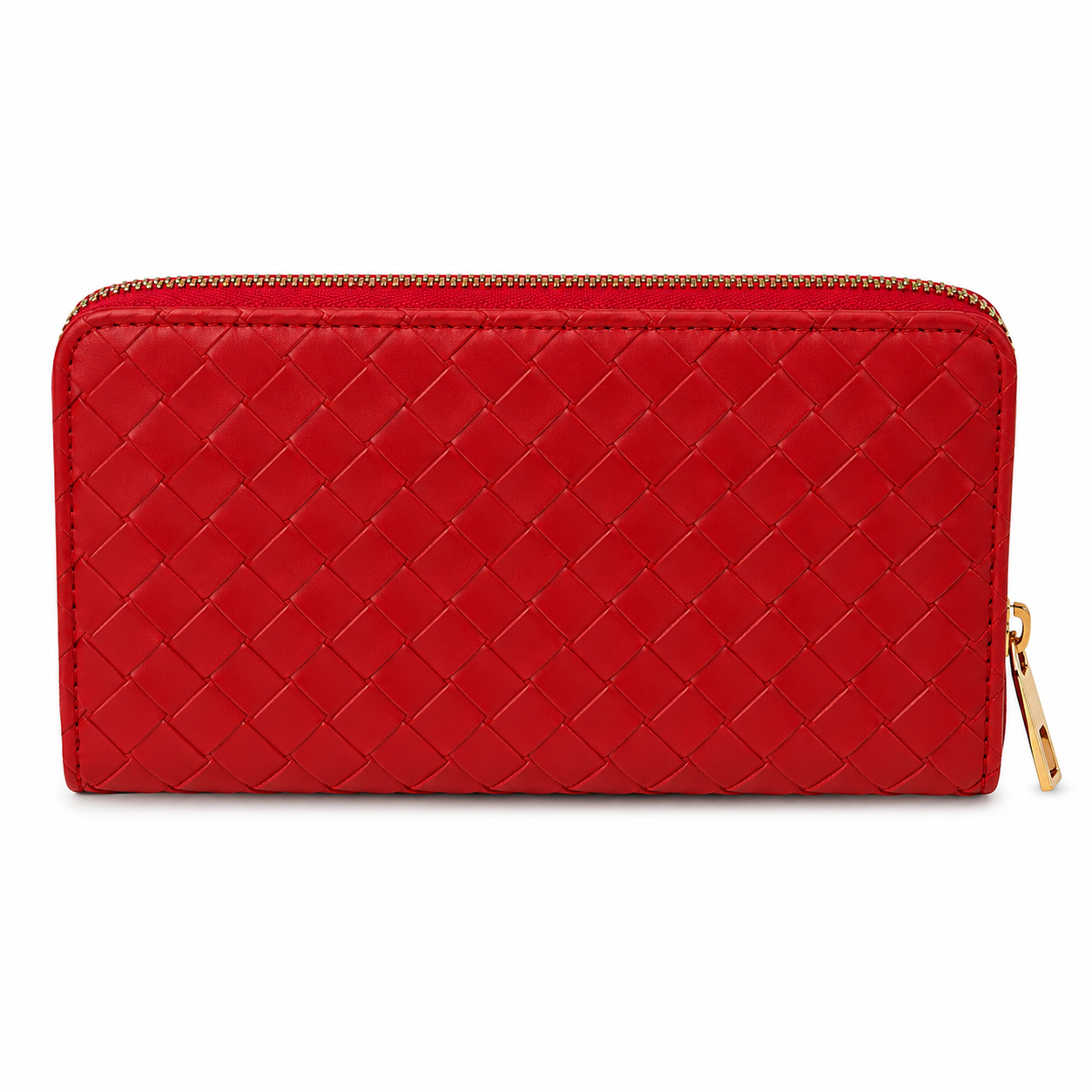 Portefeuille zippé effet tressé - Rouge
