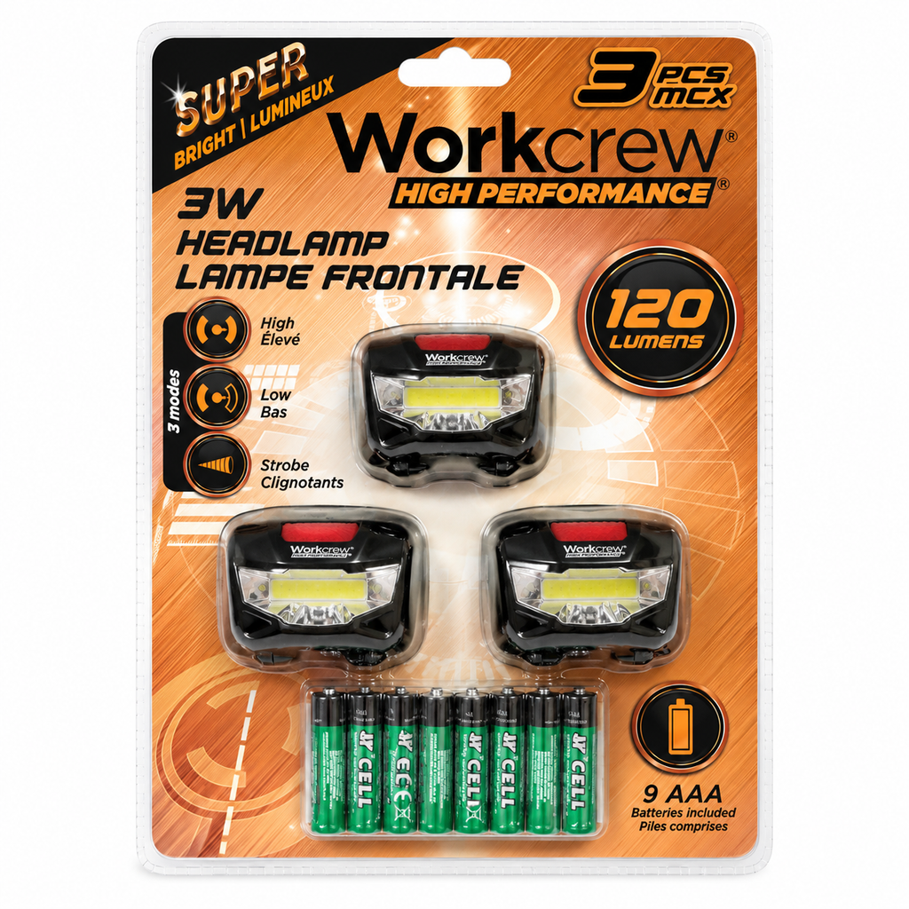 Ensemble de 3 lampes frontales LED Workcrew – 120 lumens