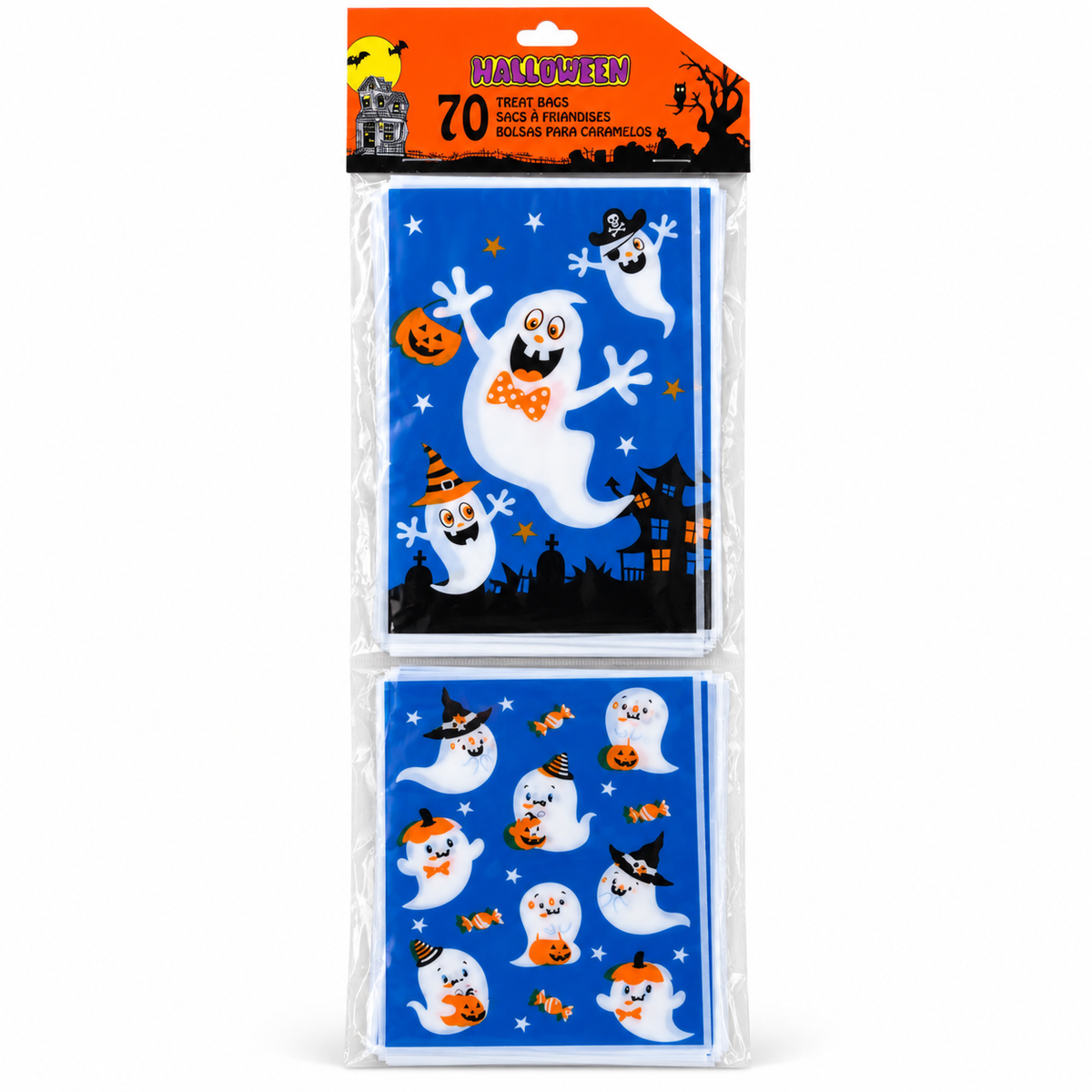 Sachets à friandises Halloween fantômes - Lot de 70  ￼