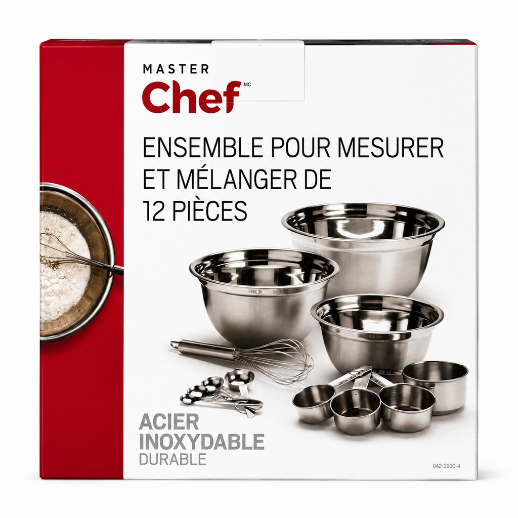Master Chef – Bols, mesures et fouet en acier inoxydable 12 pièces