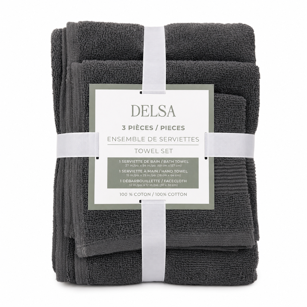 Serviettes 3 pièces en coton – Gris anthracite