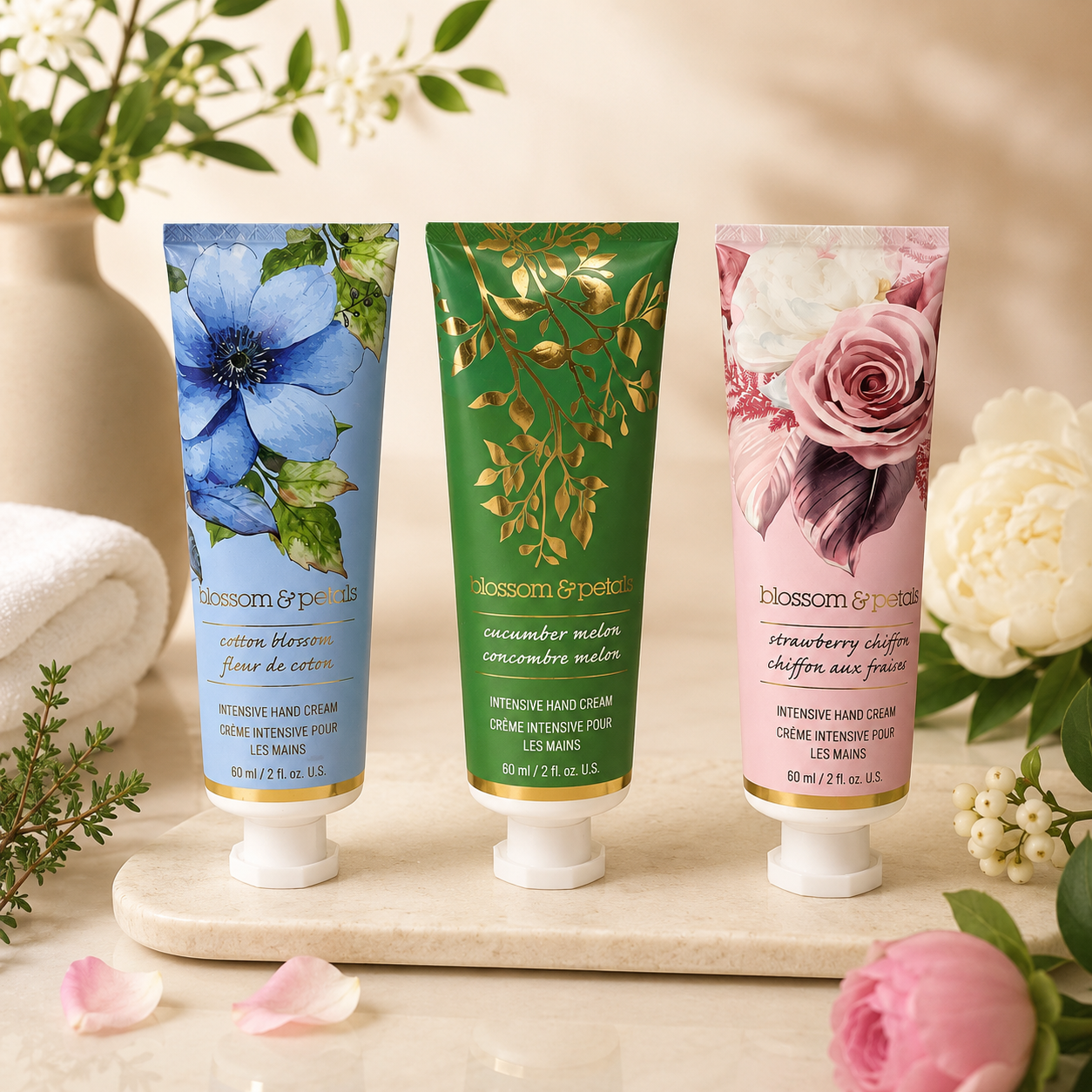 Coffret de 3 crèmes intensives pour les mains Blossom & Petals