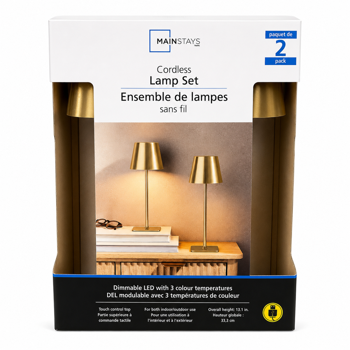 Lampes sans fil dorées - Lot de 2