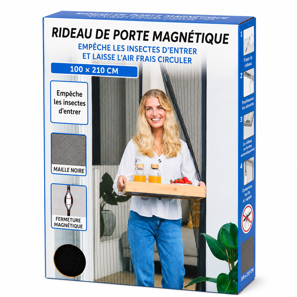 Moustiquaire de porte magnétique - Noir