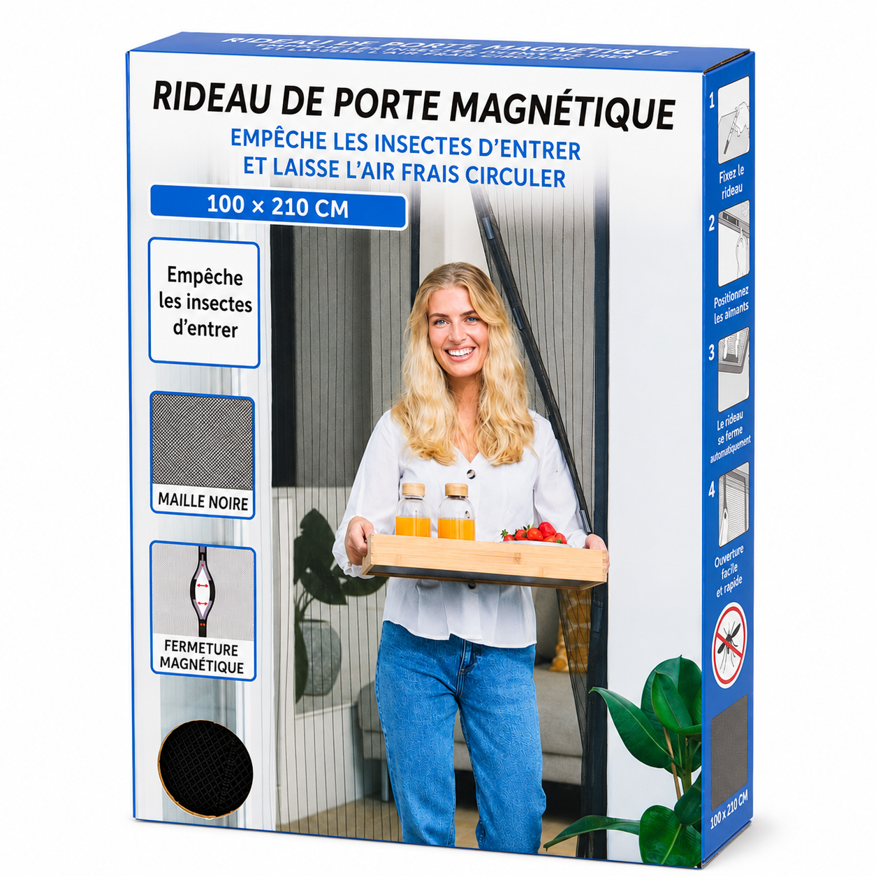 Moustiquaire de porte magnétique - Noir