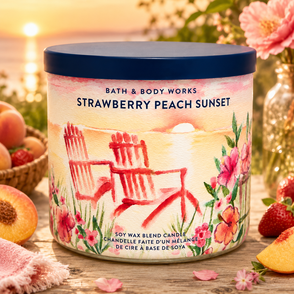 Bougie 3 mèches – Strawberry Peach Sunset