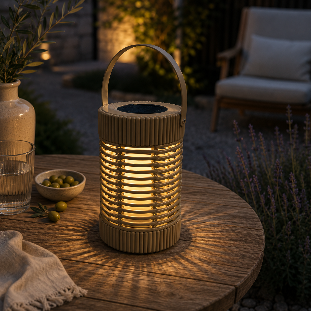 Lanterne solaire effet rotin LED