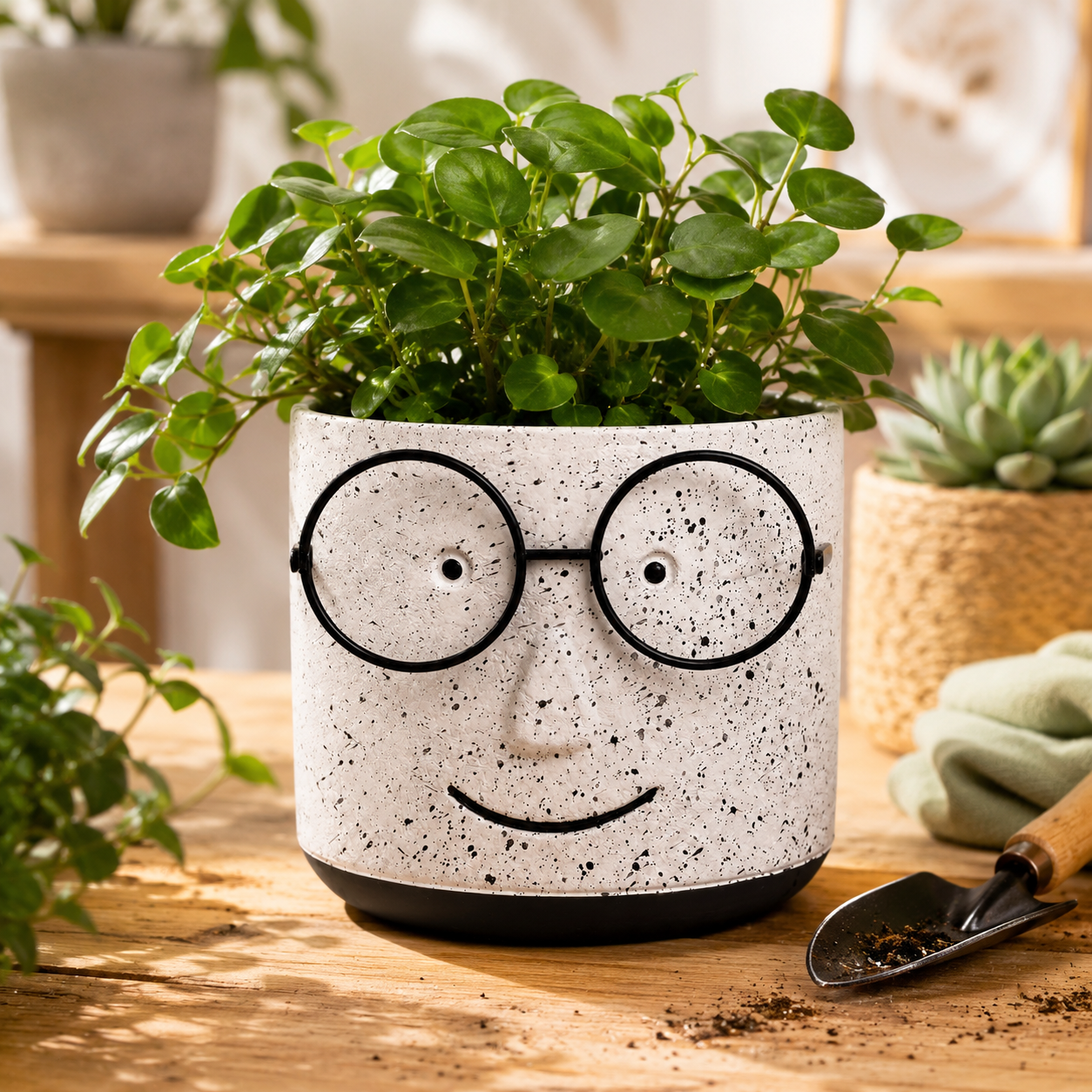 Cache-pot décoratif en céramique Bleu Foncé – Petit bonhomme à lunettes