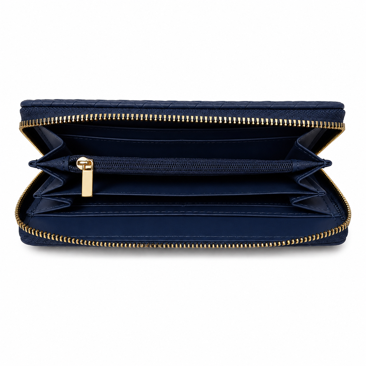 Portefeuille zippé effet tressé - Bleu