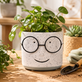 Cache-pot décoratif en céramique Bleu Gris – Petit bonhomme à lunettes