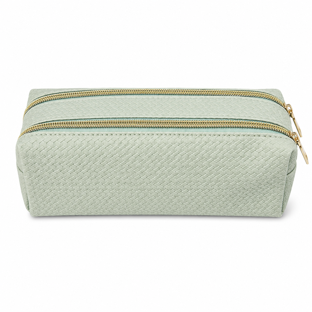 Trousse scolaire à double compartiment vert sauge