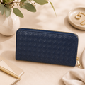 Portefeuille zippé effet tressé - Bleu