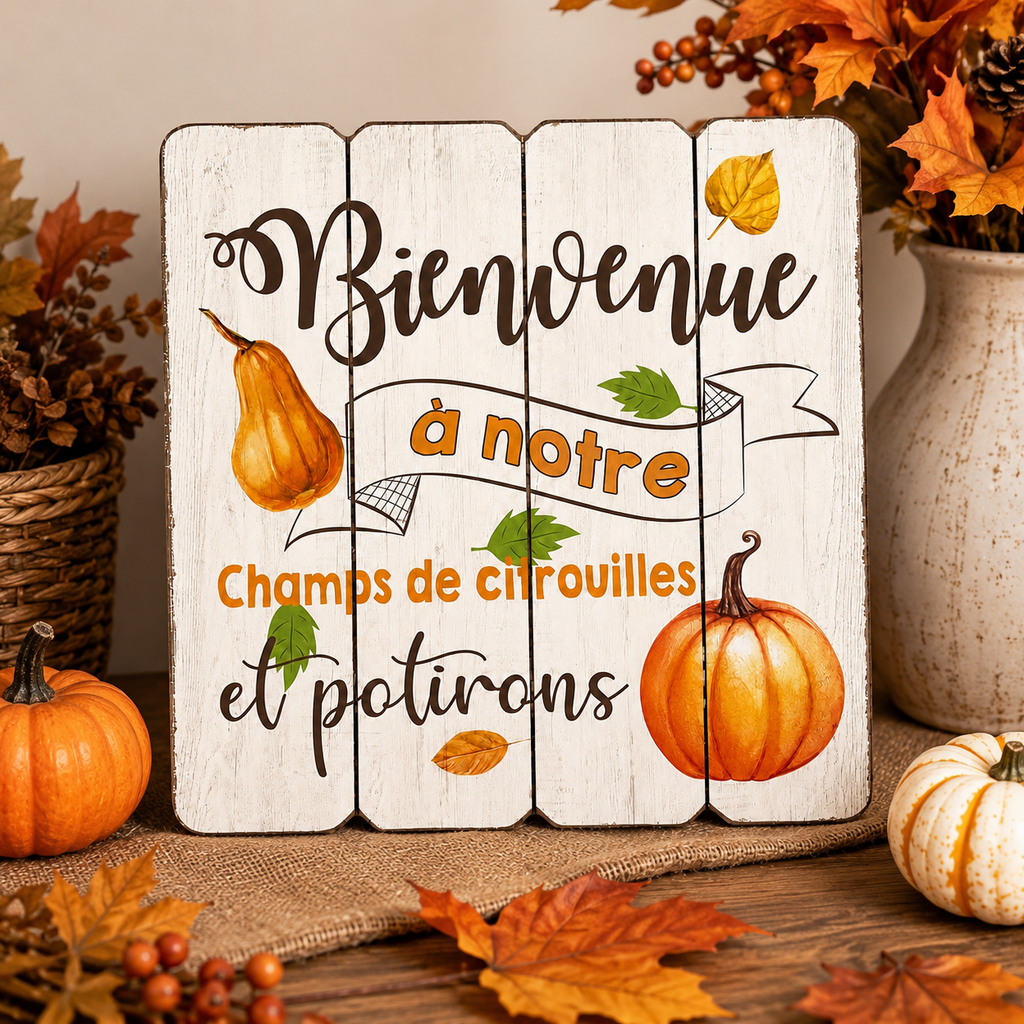 Panneau décoratif « Bienvenue à notre champ de citrouilles et potirons »