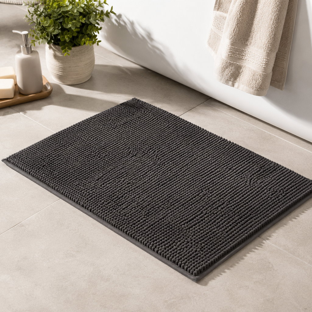 Tapis de bain en chenille - Gris foncé