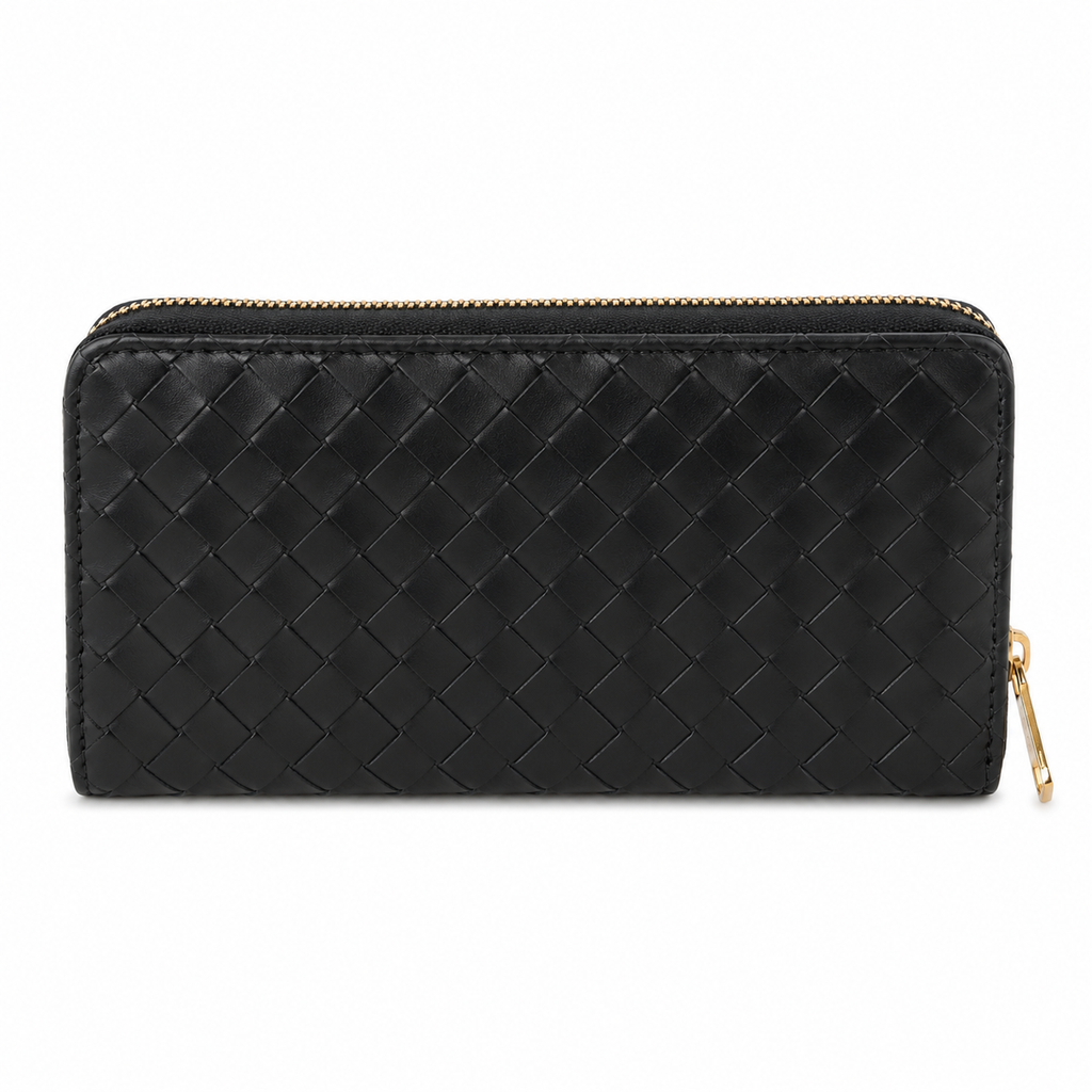 Portefeuille zippé effet tressé - Noir