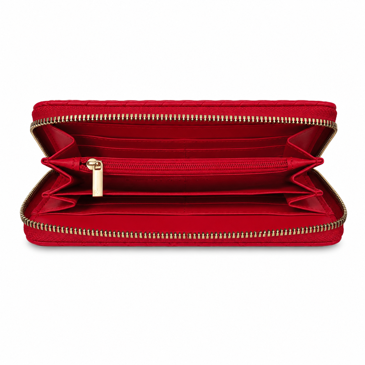 Portefeuille zippé effet tressé - Rouge