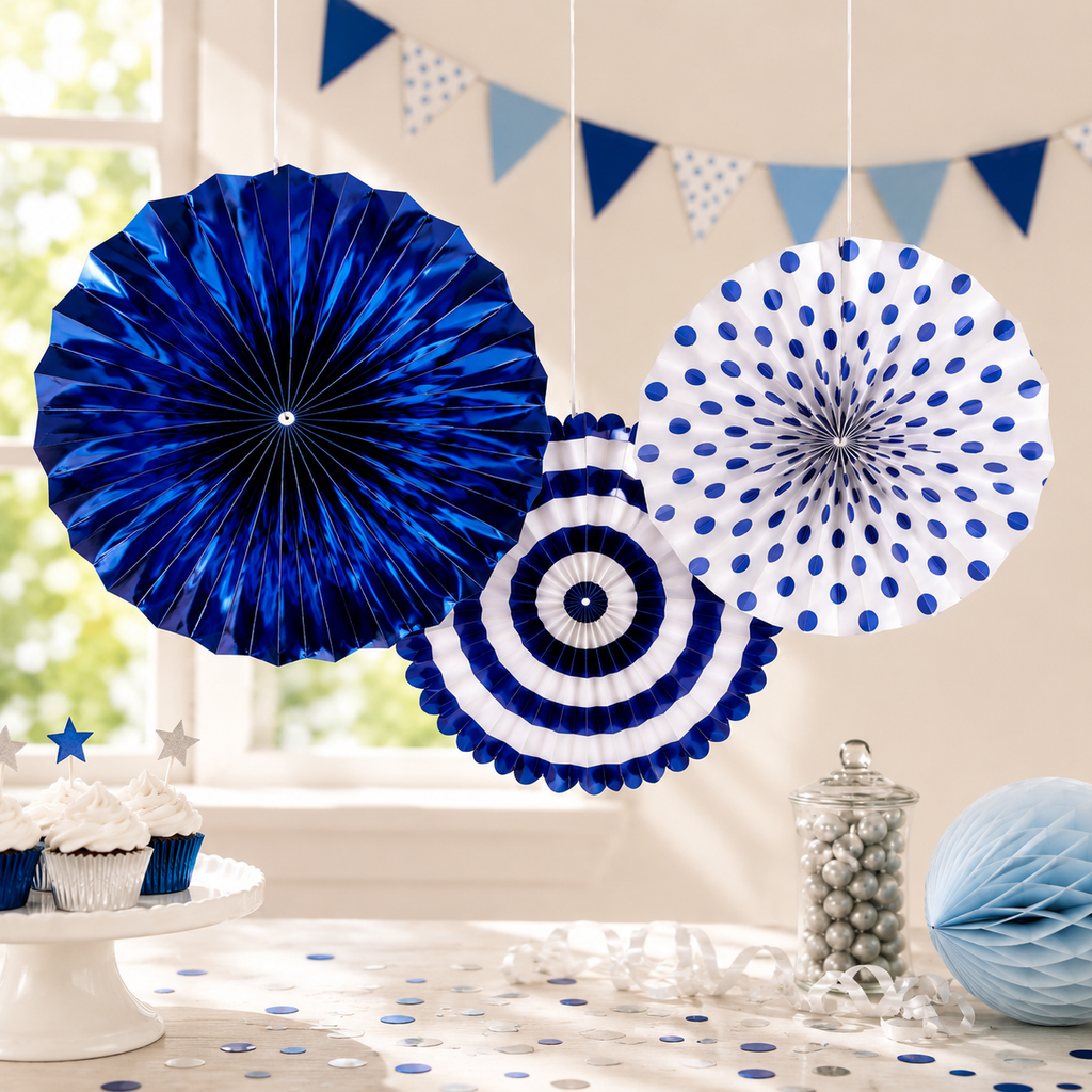 Éventails décoratifs en papier métallisé – Lot de 3
