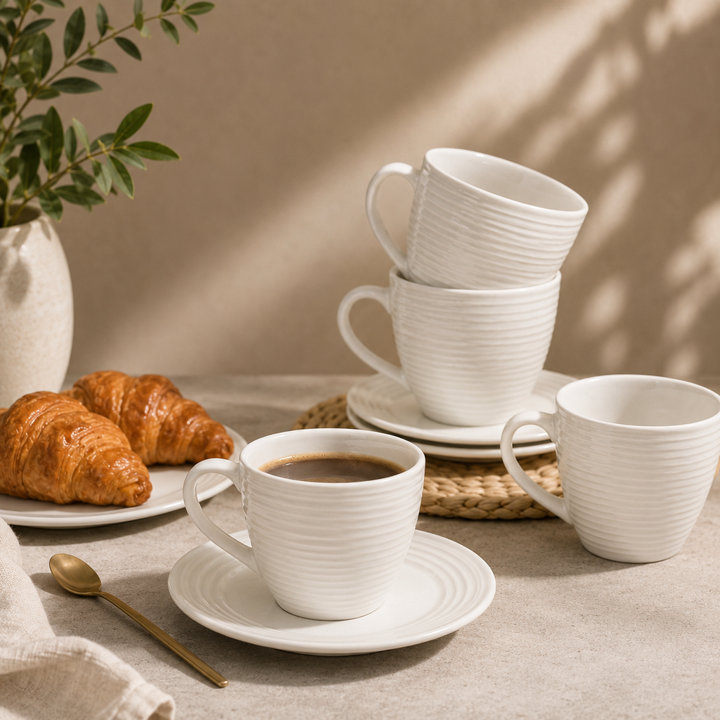 Tasses à café et soucoupes en porcelaine – 8 pièces