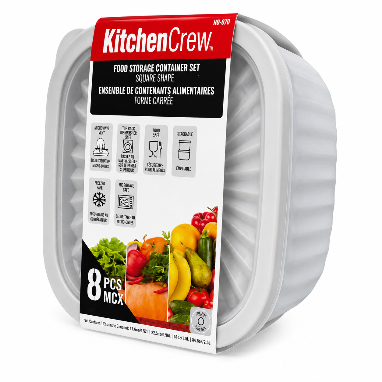 Contenants alimentaires carrés KitchenCrew - 8 pièces