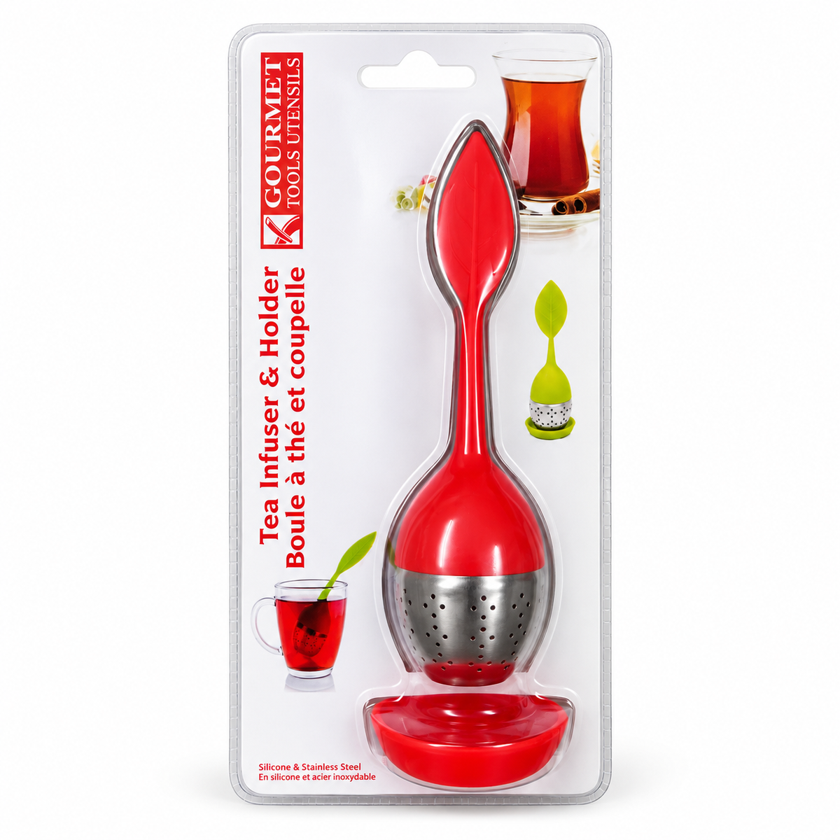 Infuseur à thé en forme de feuille avec support - Rouge