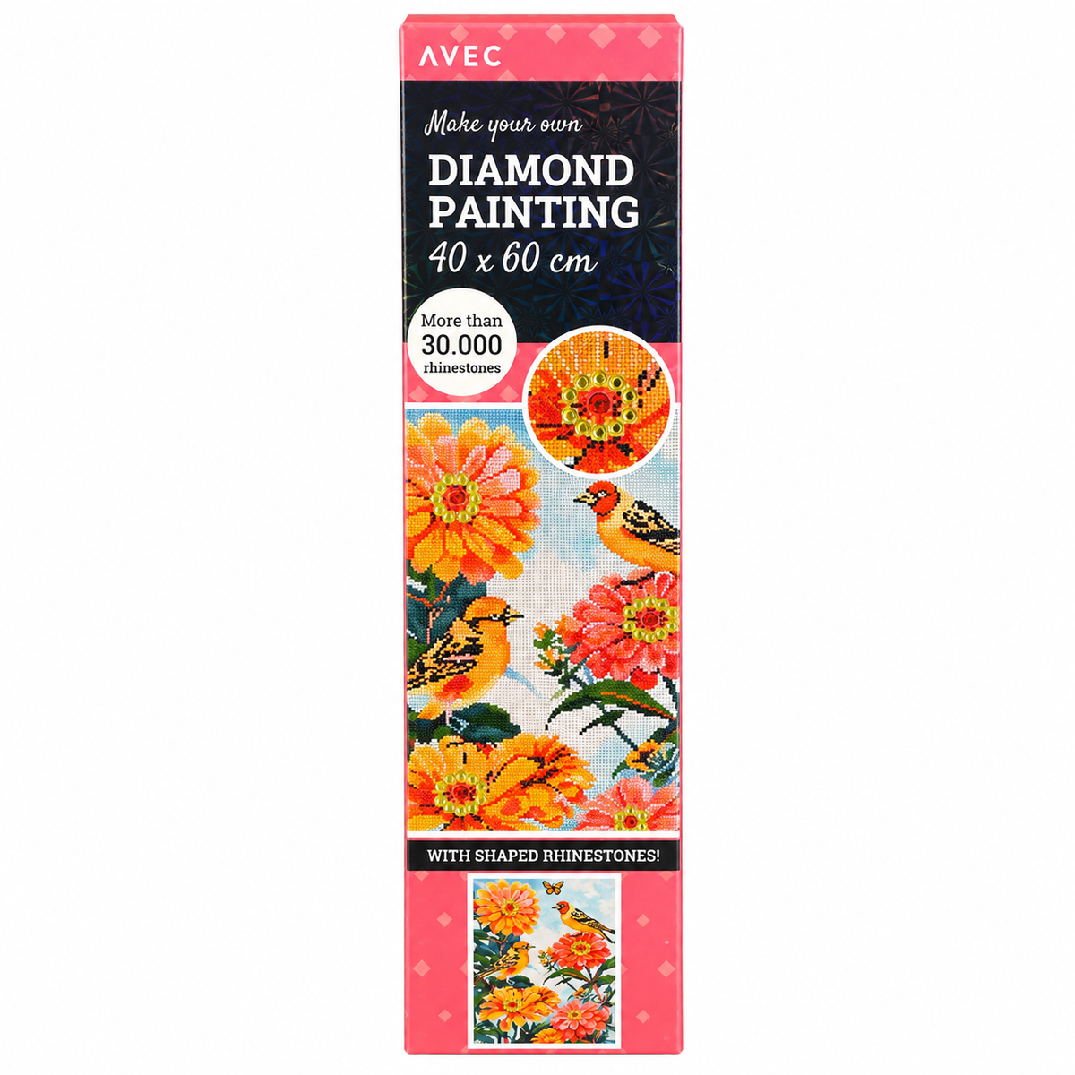 Diamond Painting – Oiseaux et fleurs colorées – 40 × 60 cm