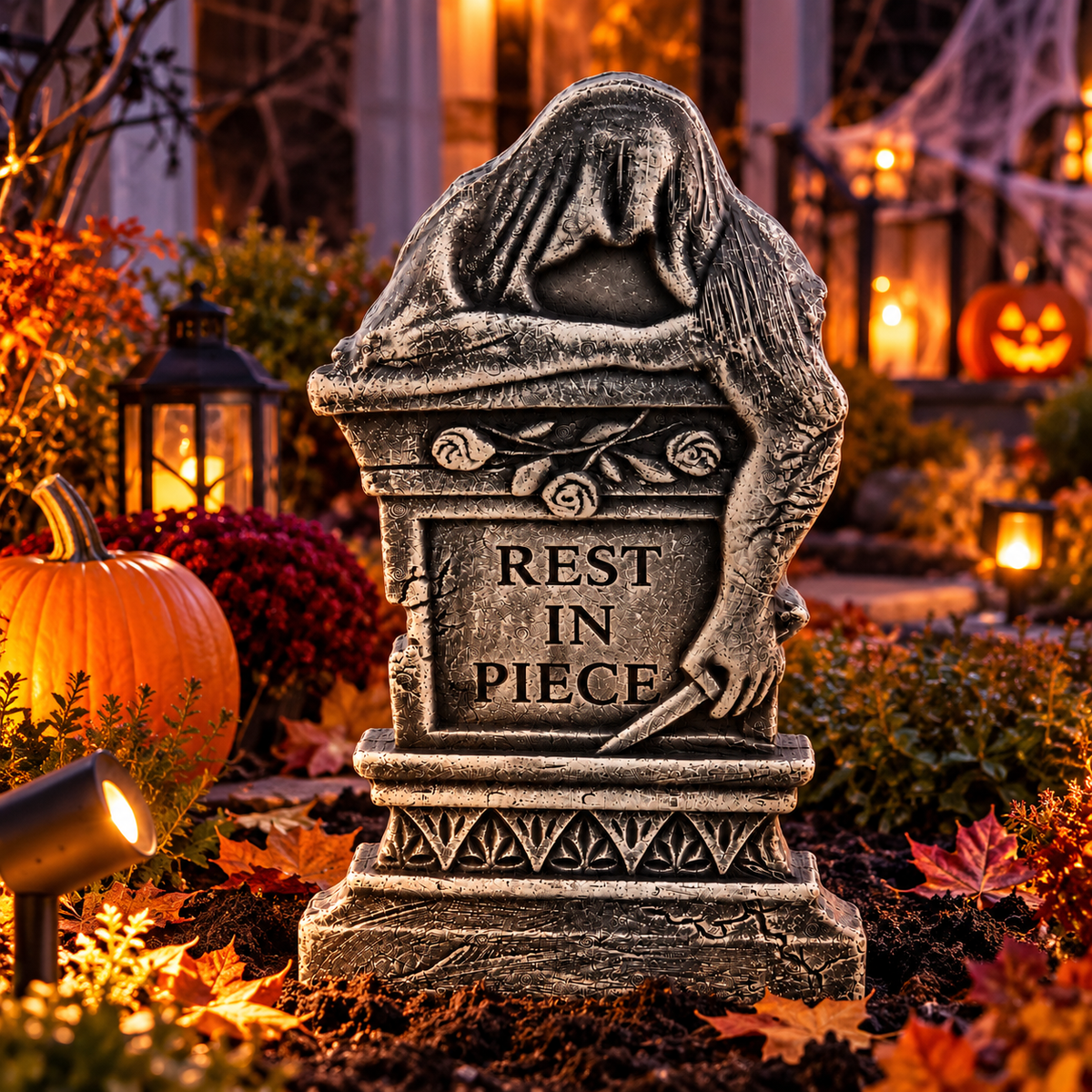 Pierre tombale Halloween en liège – « Rest in Piece »