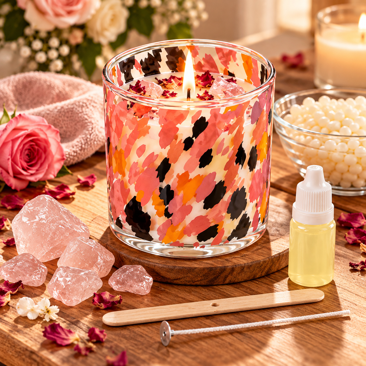 Kit DIY – Création de chandelle parfumée au jasmin et quartz rose
