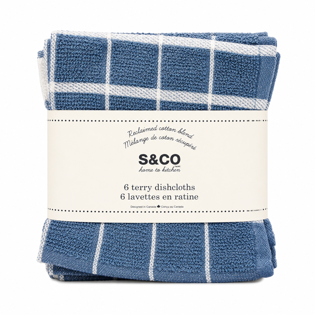 Lot de 6 lavettes en ratine S&CO – Bleu