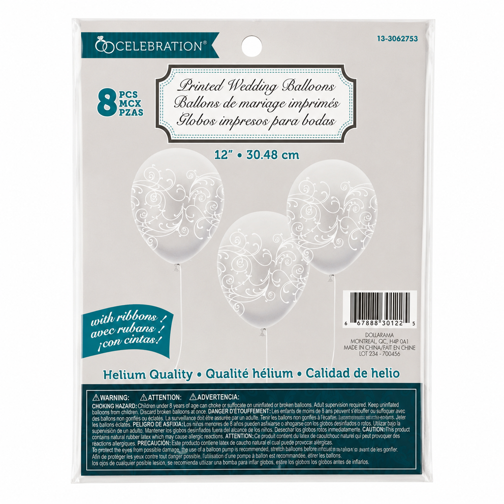 Ballons de mariage imprimés – Lot de 8