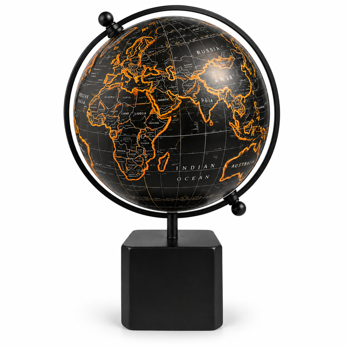 Globe terrestre décoratif noir et doré
