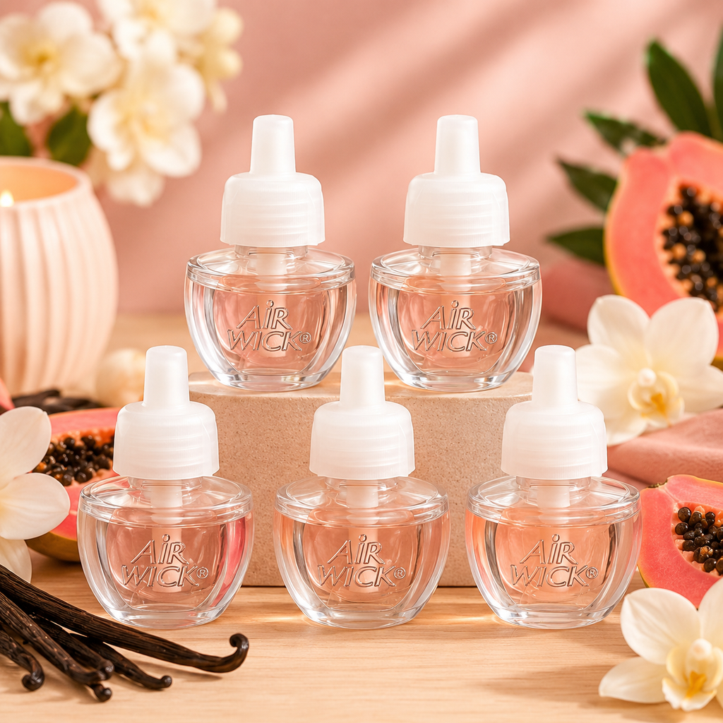 Recharges Air Wick Essential Oils – Vanille & Papaye Rose Lot de 5