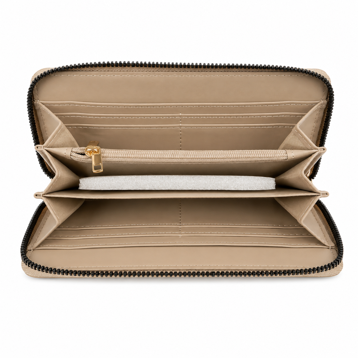 Portefeuille zippé effet tressé - Beige