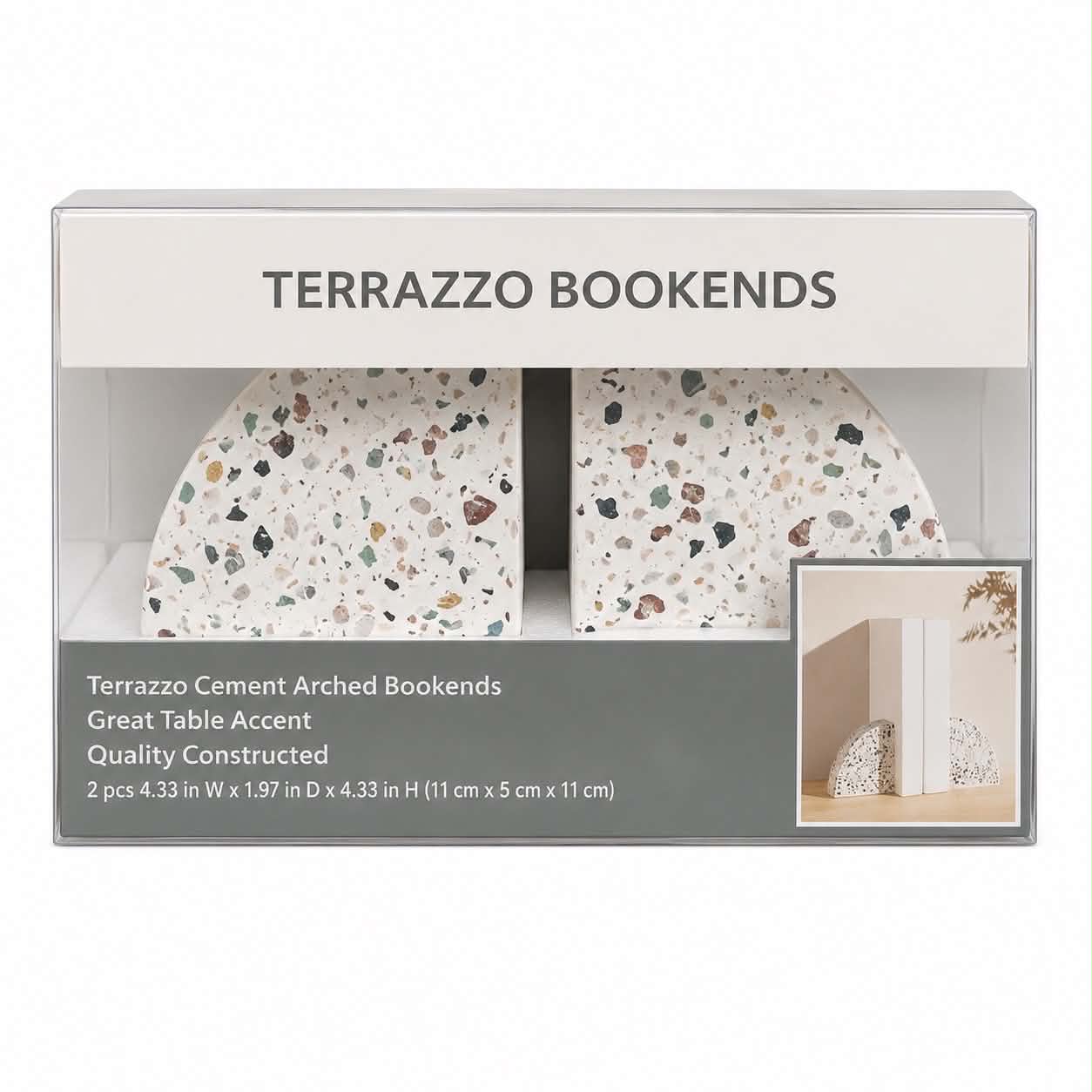 Serre-livres arqués en ciment terrazzo